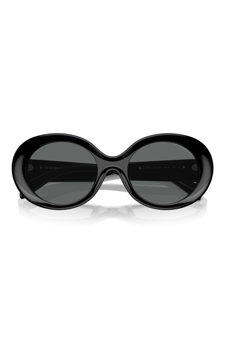 53mm Oval Sunglasses, Alternate, color, SHINY BLACK / DARK GREY