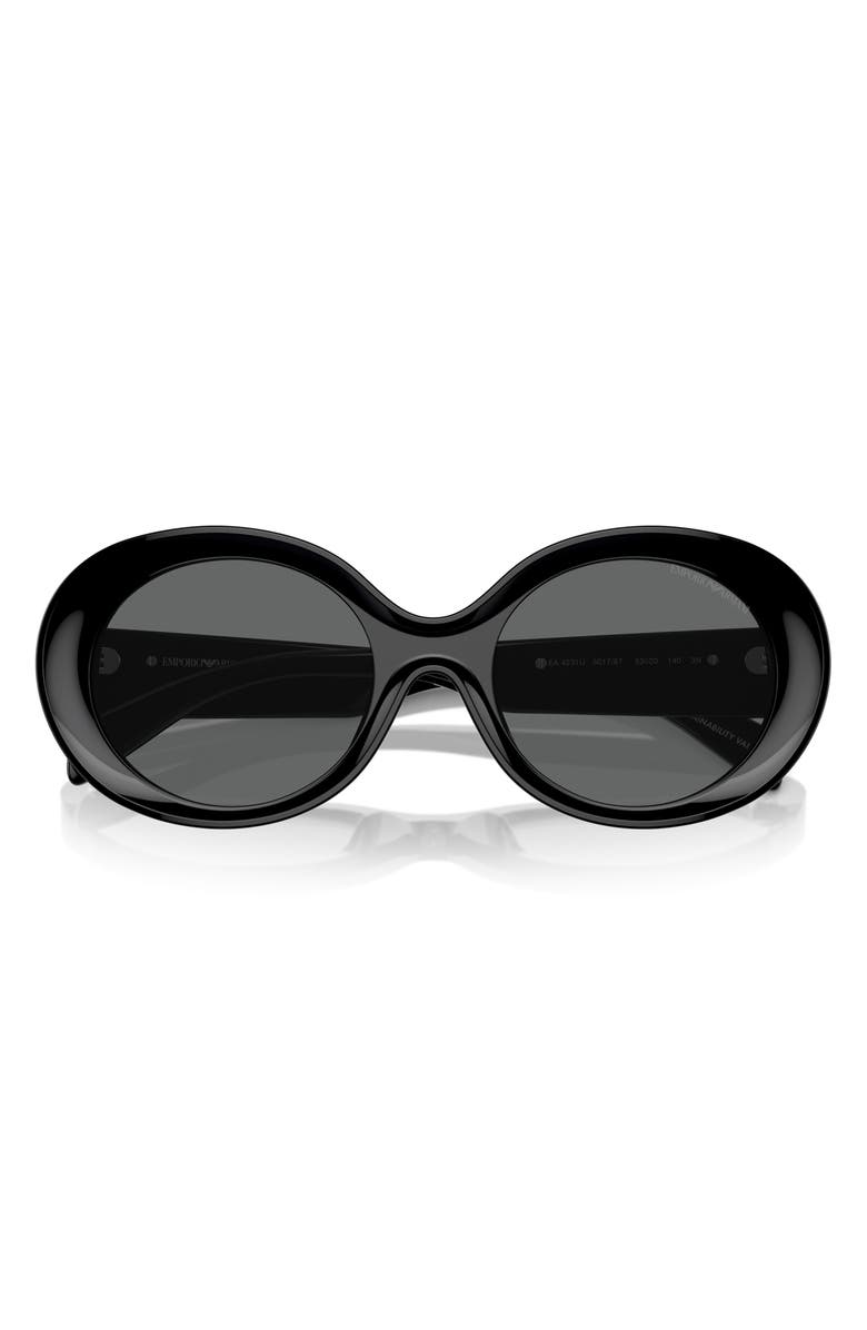 Emporio Armani 53mm Oval Sunglasses, Alternate, color, Shiny Black / Dark Grey