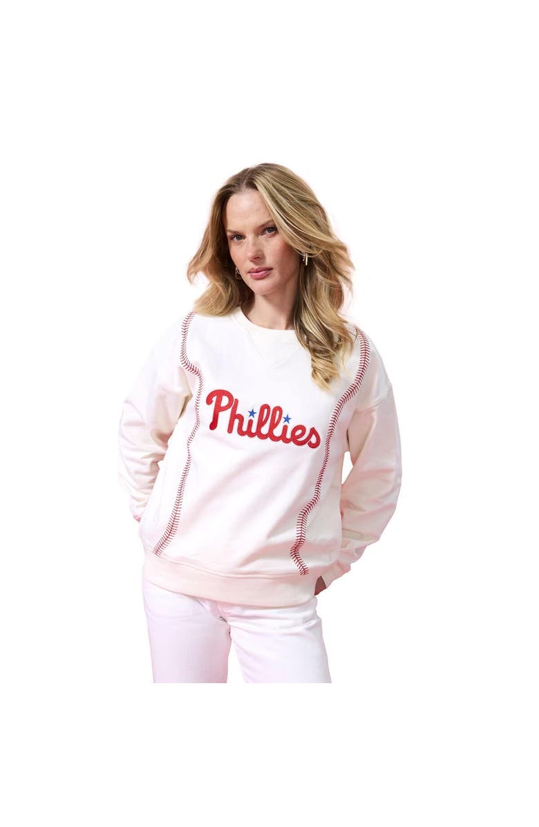 Terez Women's Terez Cream Philadelphia Phillies Baseball Stitch Pullover Sweatshirt, Main, color,