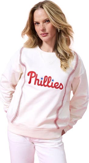 Women's Terez  Cream Philadelphia Phillies Baseball Stitch Pullover Sweatshirt
