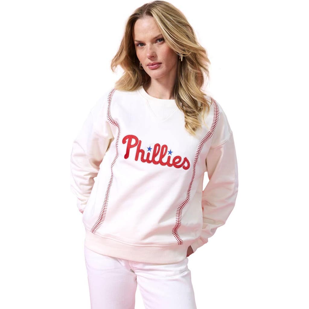 Terez Cream Philadelphia Phillies Baseball Stitch Pullover Sweatshirt In Pink