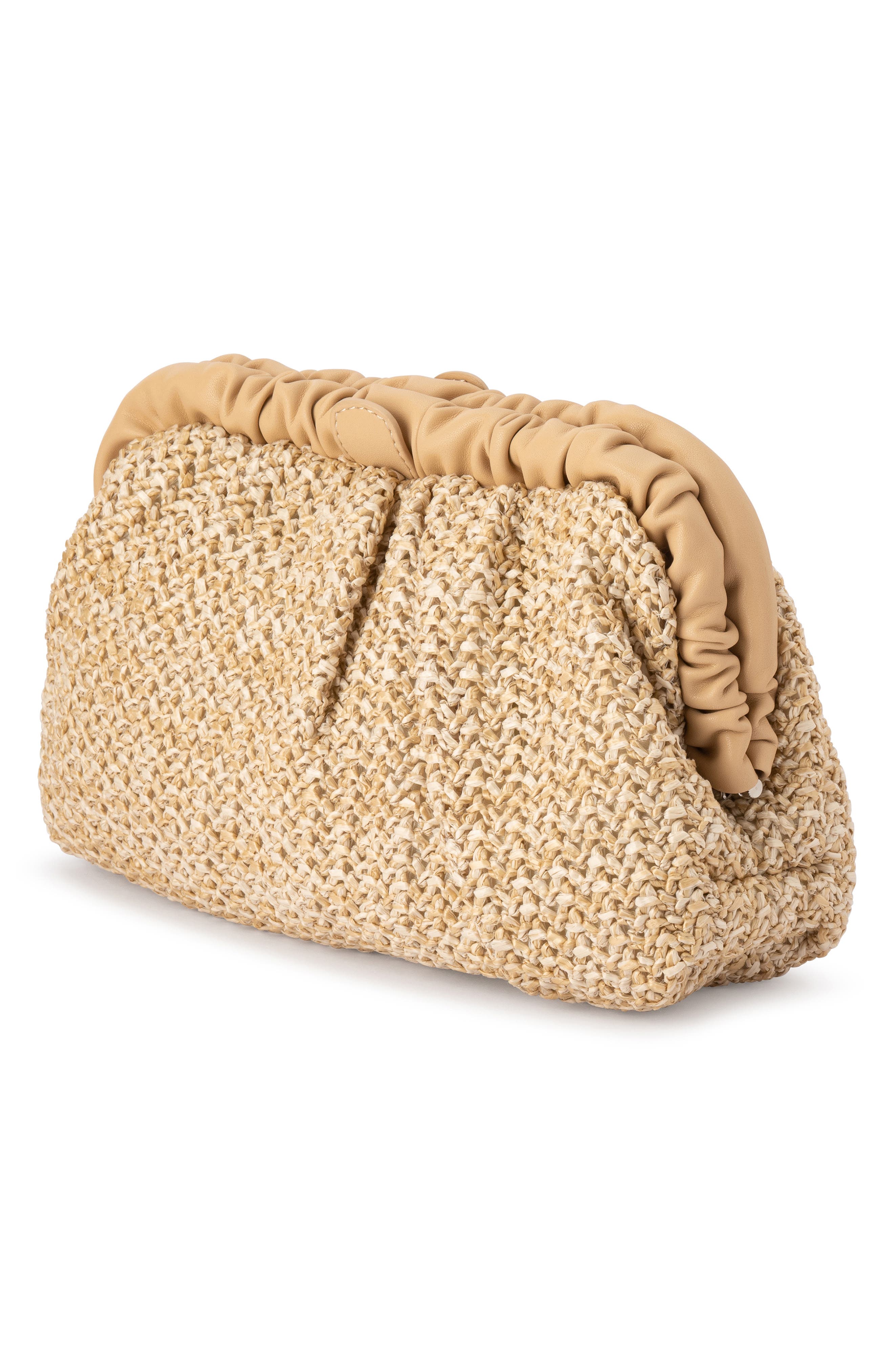 Olga Berg Amalia Pleated Woven Straw Clutch, Alternate, color, Natural