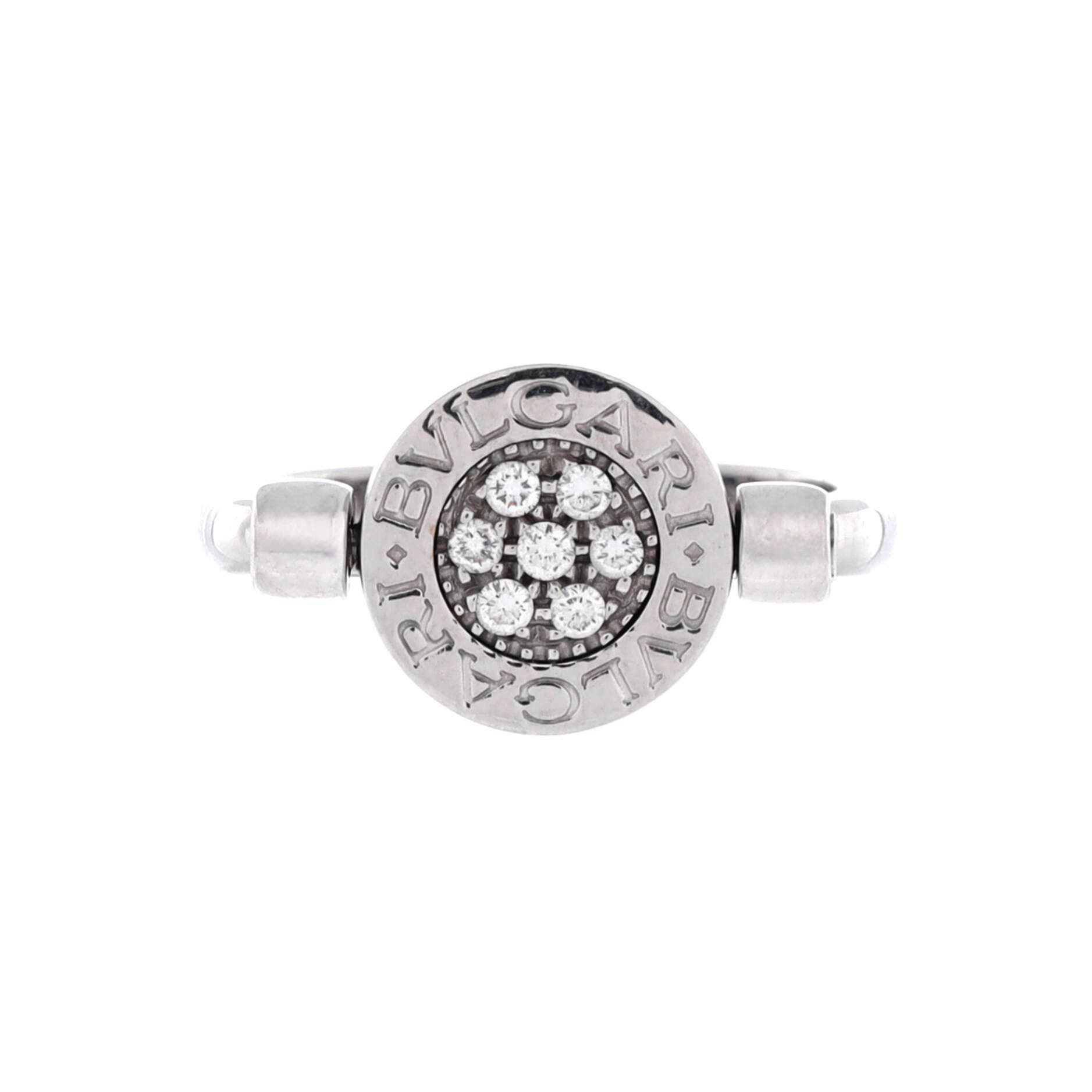 Bvlgari Bvlgari Flip Ring 18K White Gold with Diamonds and Onyx, Main, color, Metallic Gold