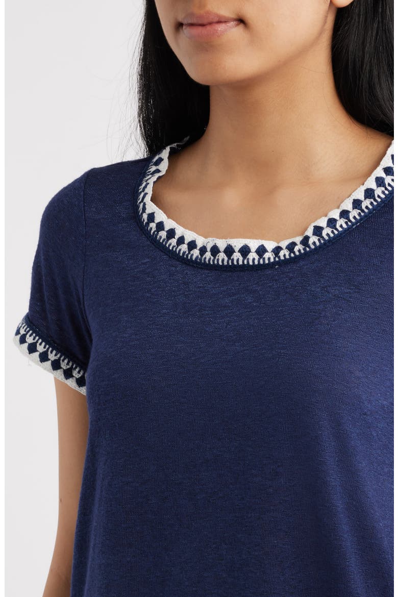 Crochet Trim T-Shirt, Alternate, color, NAVY/ WHITE