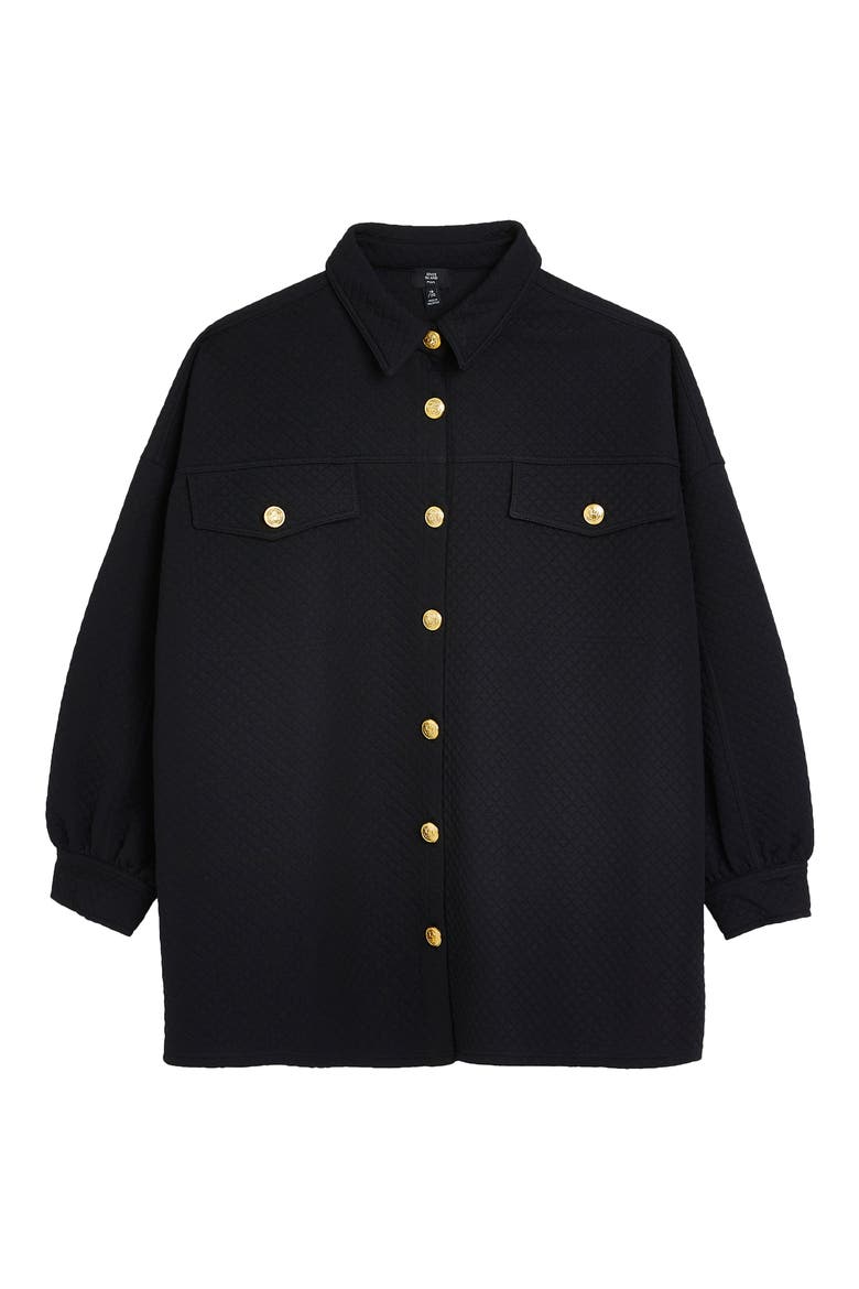 Quilted Button-Up Shacket, Alternate, color, BLACK