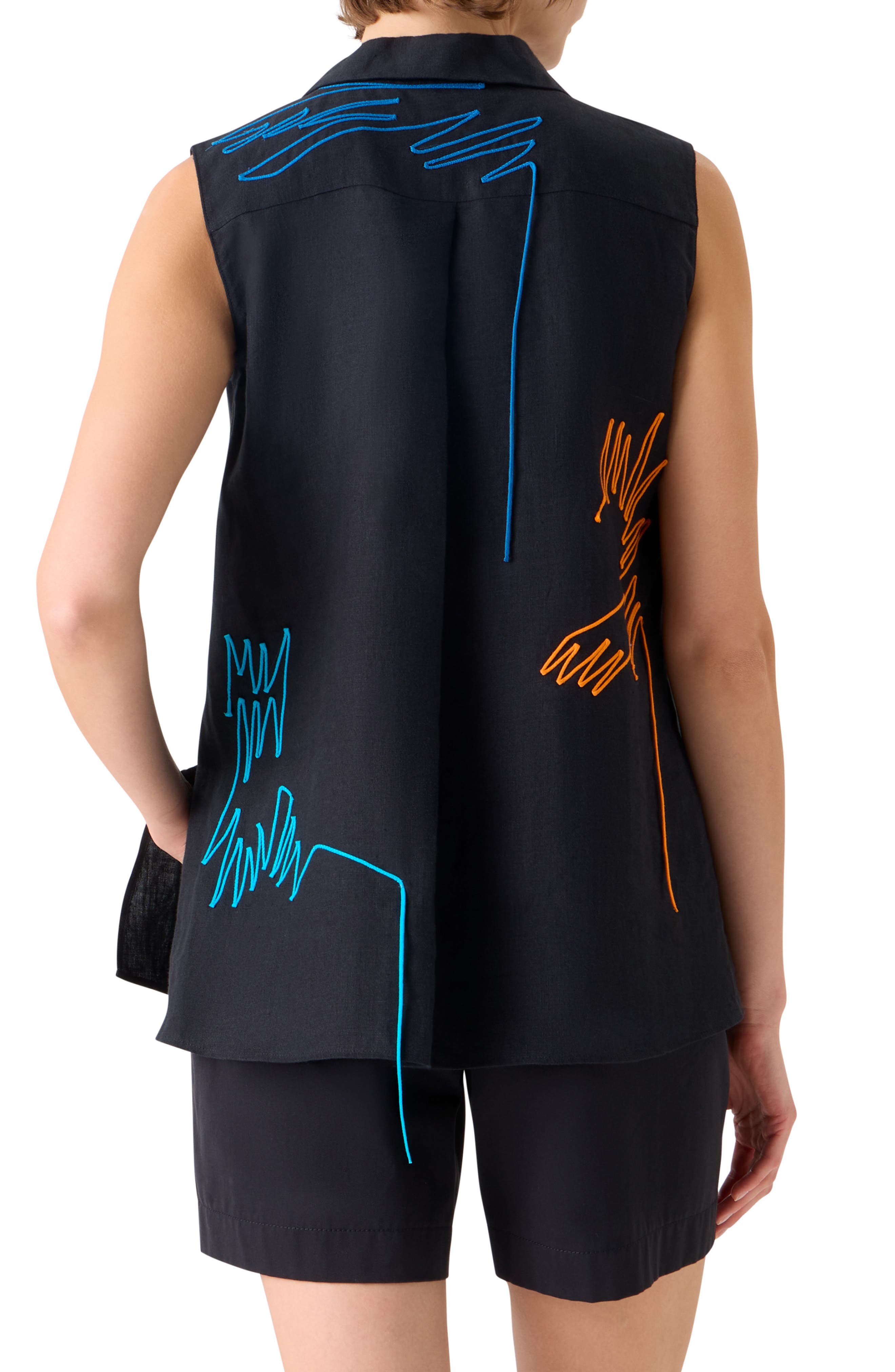 Scribble Embroidered Linen A-Line Shirt - image 2