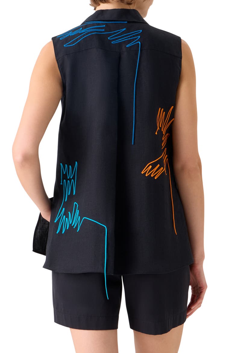 Scribble Embroidered Linen A-Line Shirt, Alternate, color, BLACK