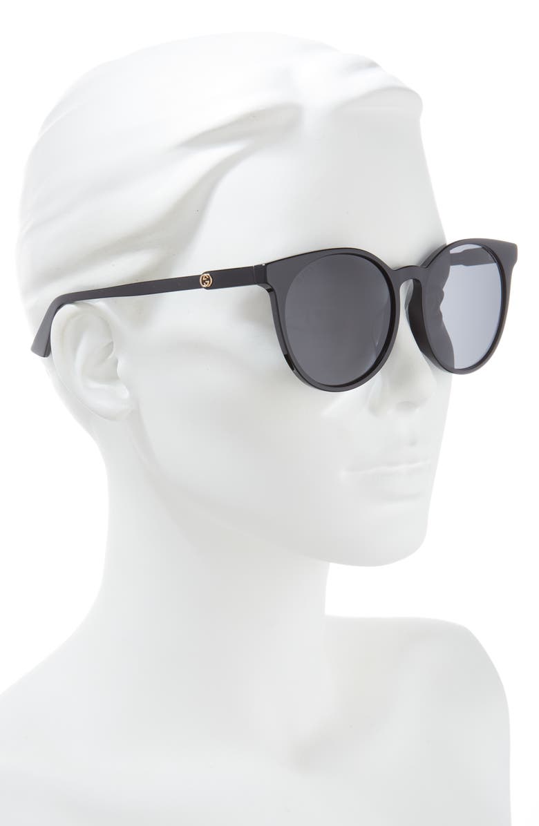 Gucci 56mm Round Sunglasses, Alternate, color, Black Black Grey