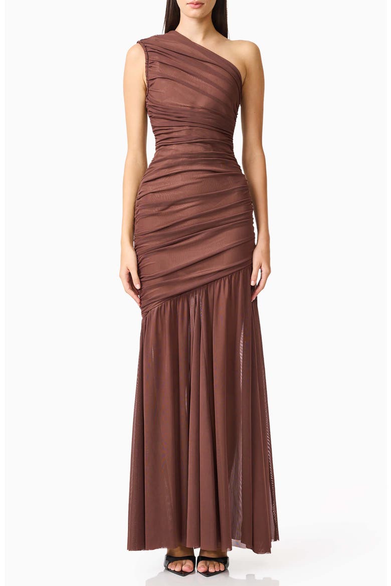 Vienna Ruched One-Shoulder Gown, Main, color, BROWN/ NUDE