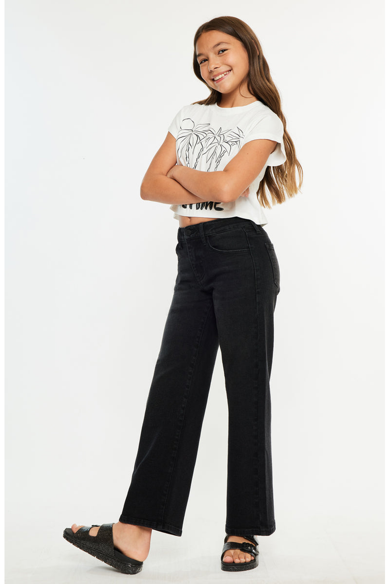 Coralynne High Rise Wide Leg Kids Jeans, Alternate, color, Black