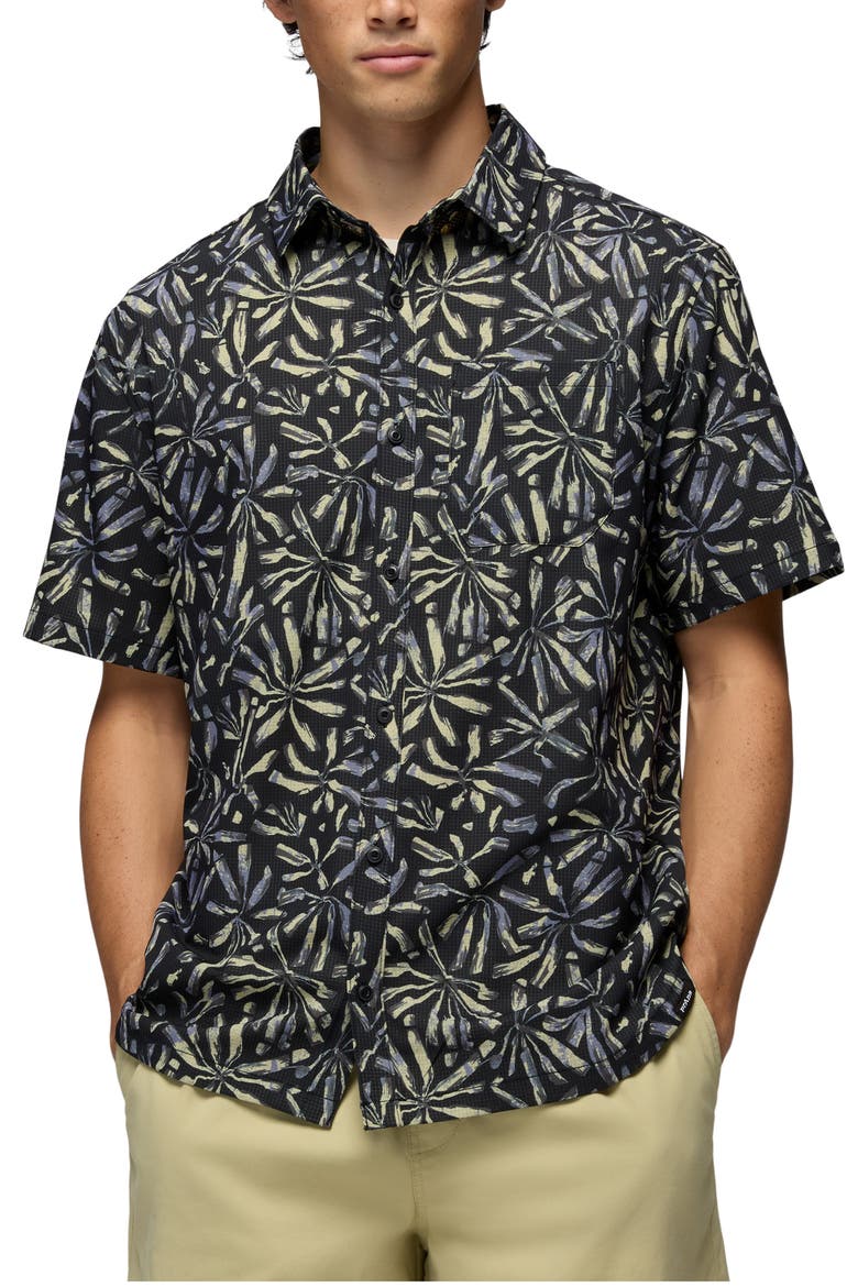 Hybridizer Short Sleeve Performance Button-Up Shirt, Main, color, BLACK GROUNDED