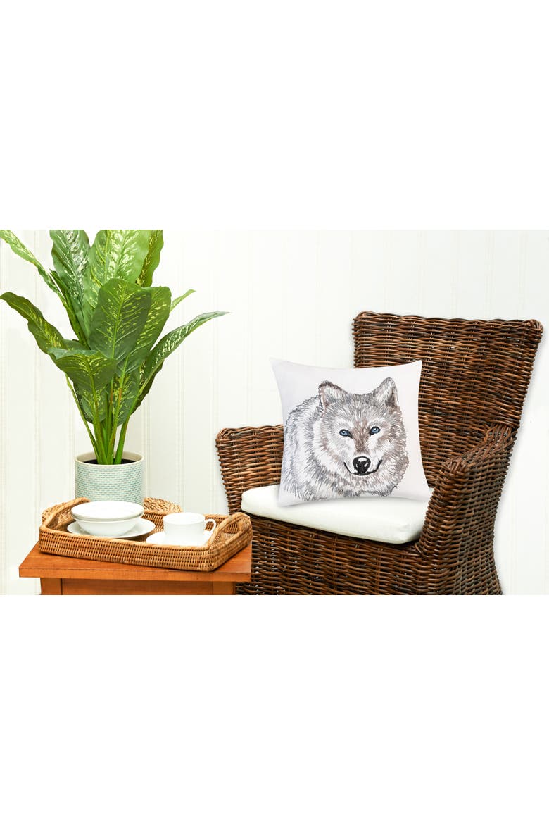 Wolf Portrait Indoor / Outdoor Embroidered Throw Pillow, 18" x 18", Alternate, color, Brown
