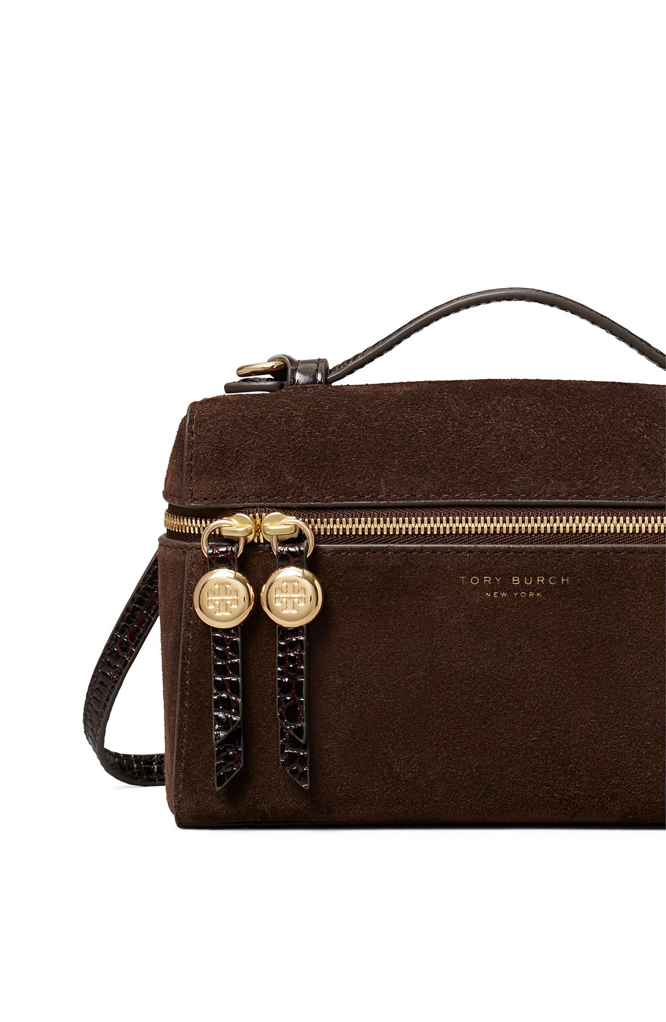Romy Suede Slim Top Handle Bag, Alternate, color, DARK COCOA