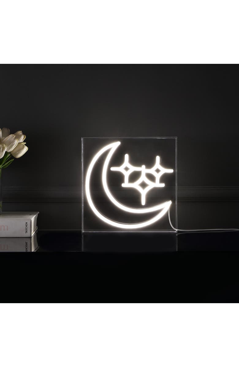 JONATHAN Y Starry Square Contemporary Glam Acrylic Box USB Operated LED Neon Light, Alternate, color, White