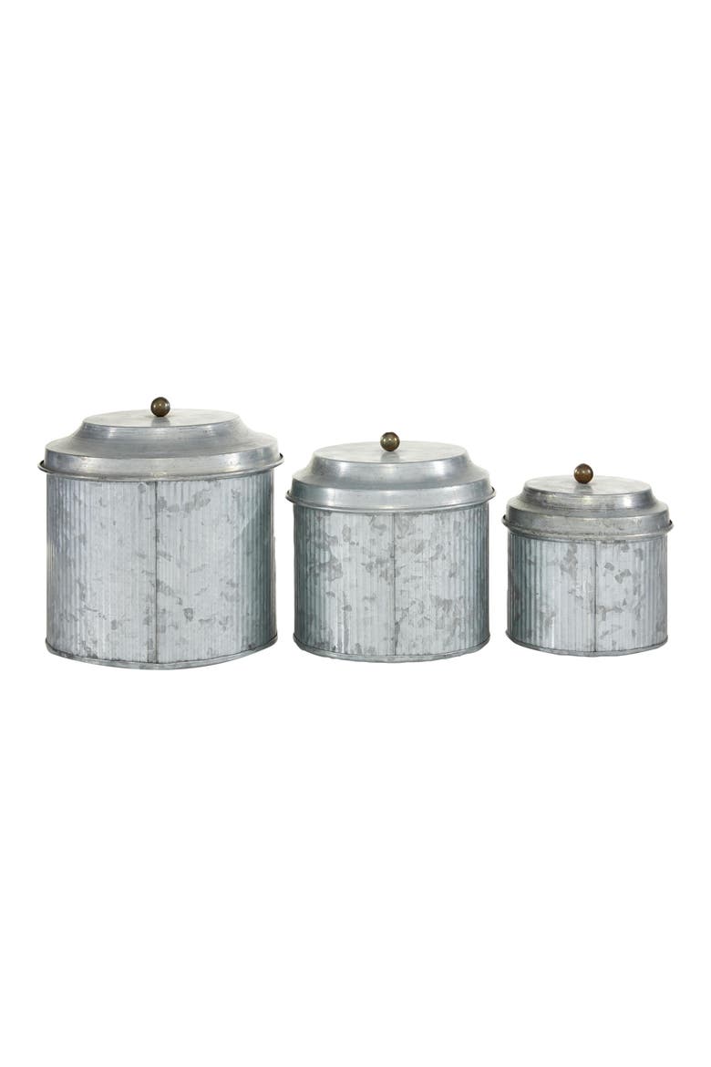 Farmhouse Set of 3 Metal Canisters, Alternate, color, SILVER