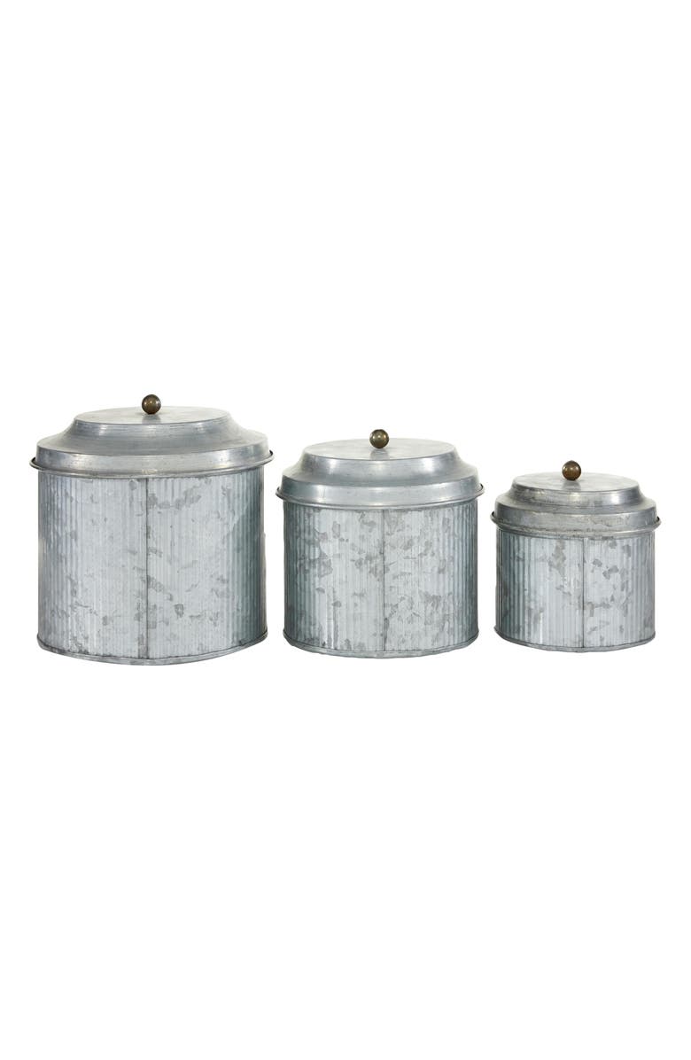 UMA Farmhouse Set of 3 Metal Canisters, Alternate, color, Silver