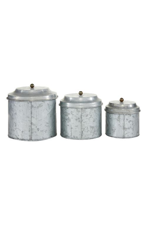 Uma Farmhouse Set Of 3 Metal Canisters In Gray