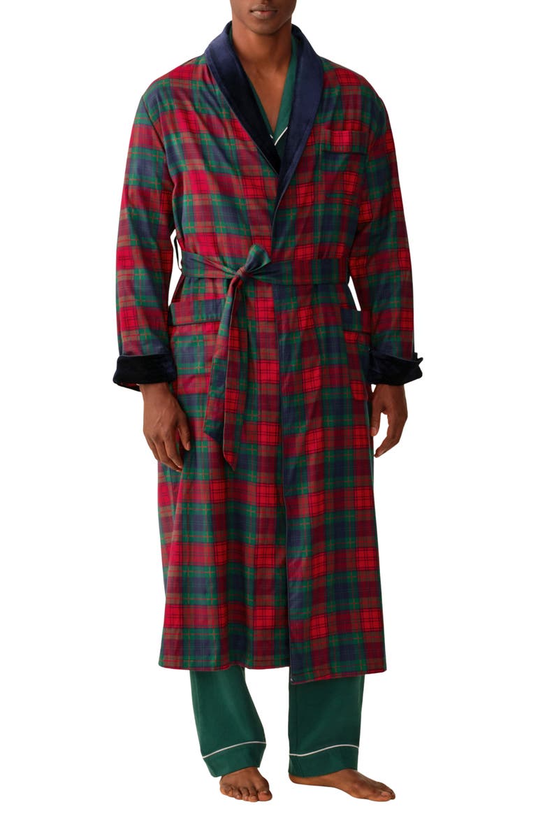 Velvet Trim Cotton Twill Robe, Main, color, RED