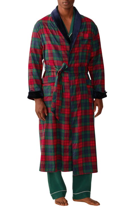 Velvet Trim Cotton Twill Robe