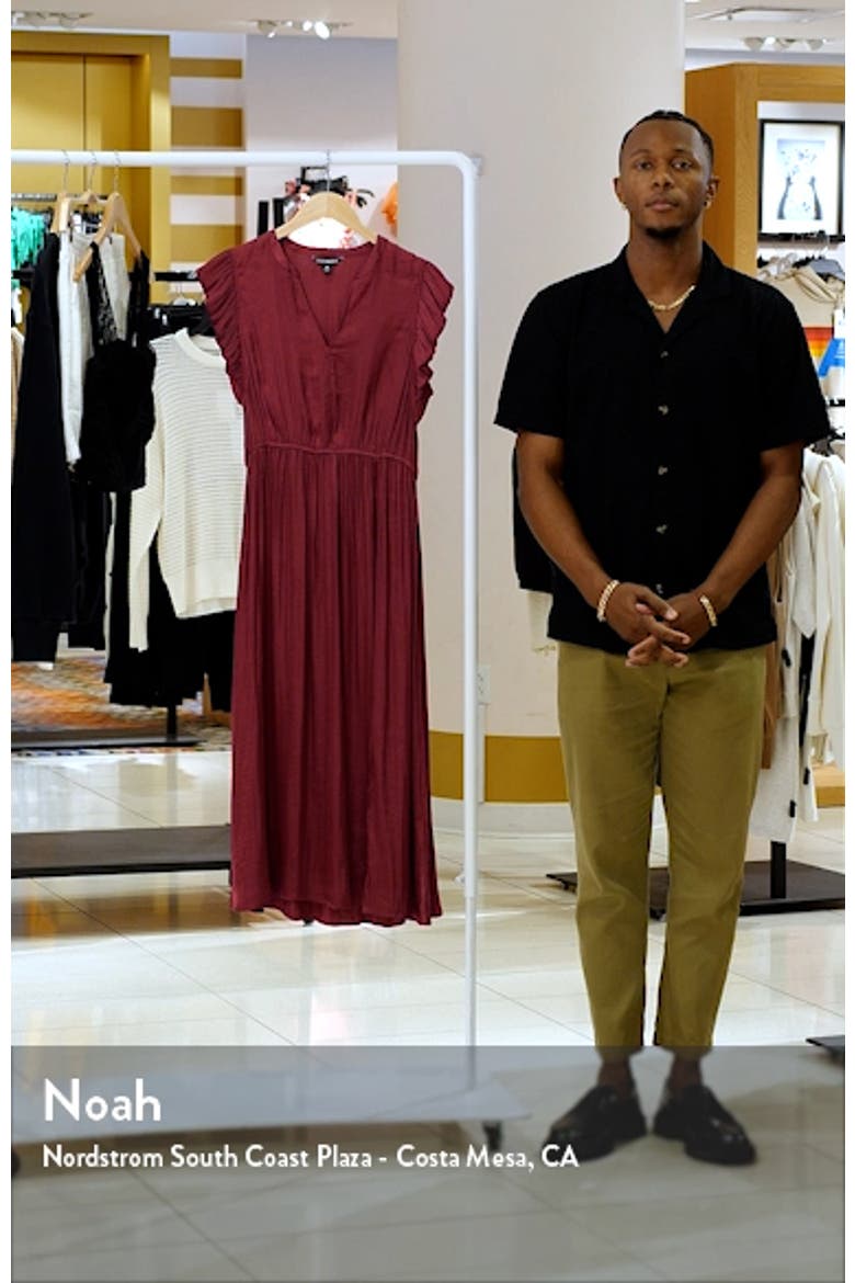 Allegra Ruffle Sleeve Satin Midi Dress video