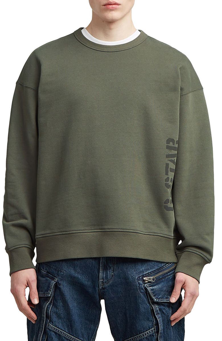 G-STAR Sprayed 89 Loose Organic Cotton Crewneck Sweatshirt, Main, color, Gs Grey