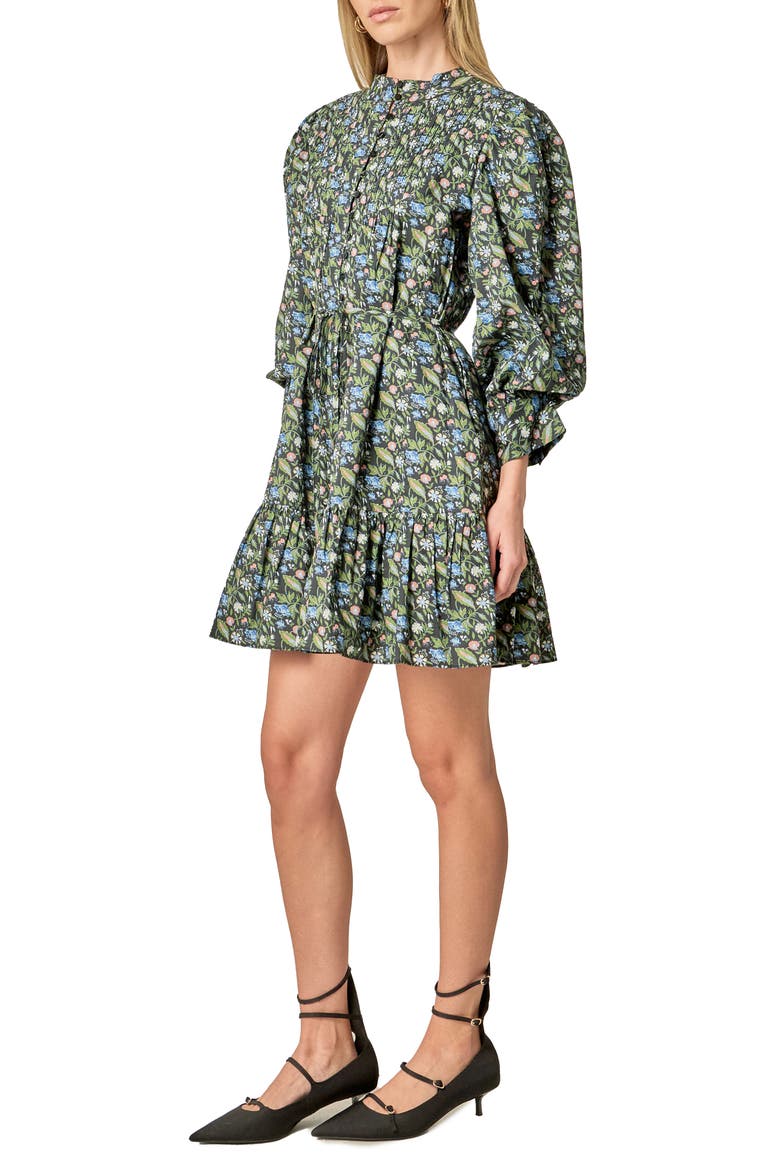 Mock Neck Cotton Button-Up Minidress, Alternate, color, BLACK MULTI