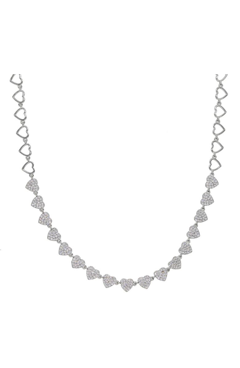 Mazin Jewels Pave Heart Charm Necklace, Main, color, Silver