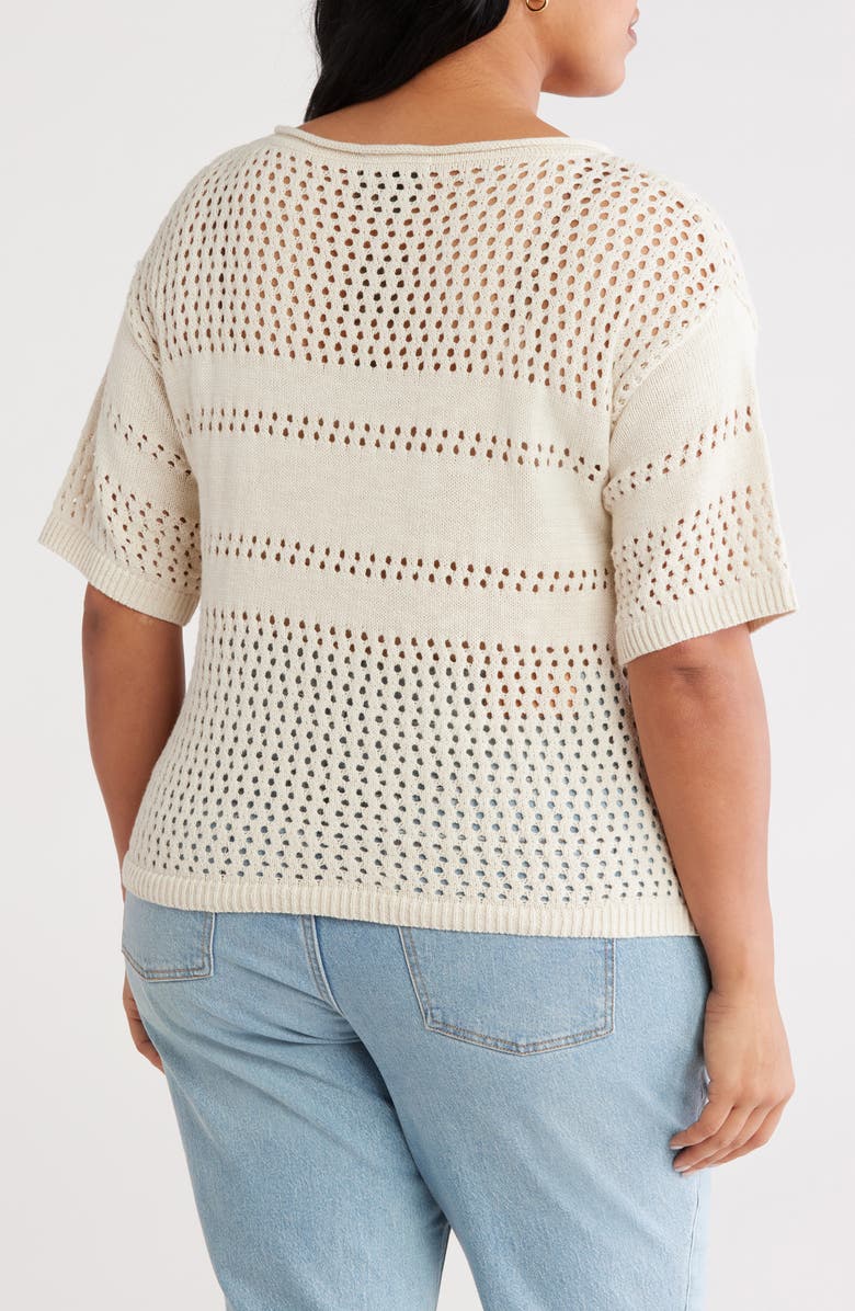 Sanctuary Short Sleeve Open Stitch Cotton Sweater, Alternate, color, Macrame