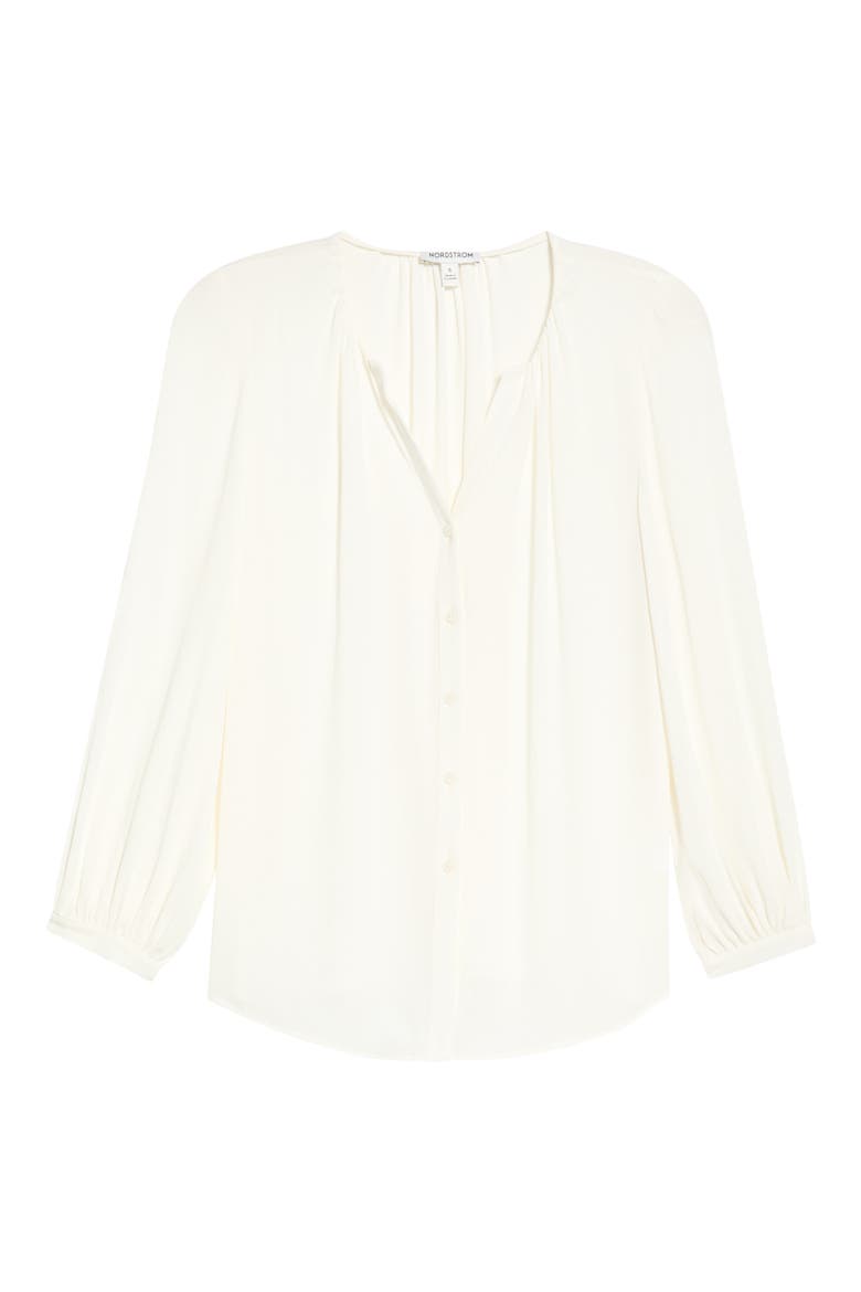 V-Neck Button-Up Top, Alternate, color, IVORY TOFU