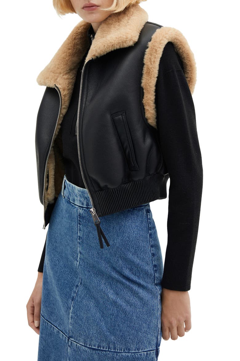 Faux Shearling Bomber Vest, Main, color, BLACK