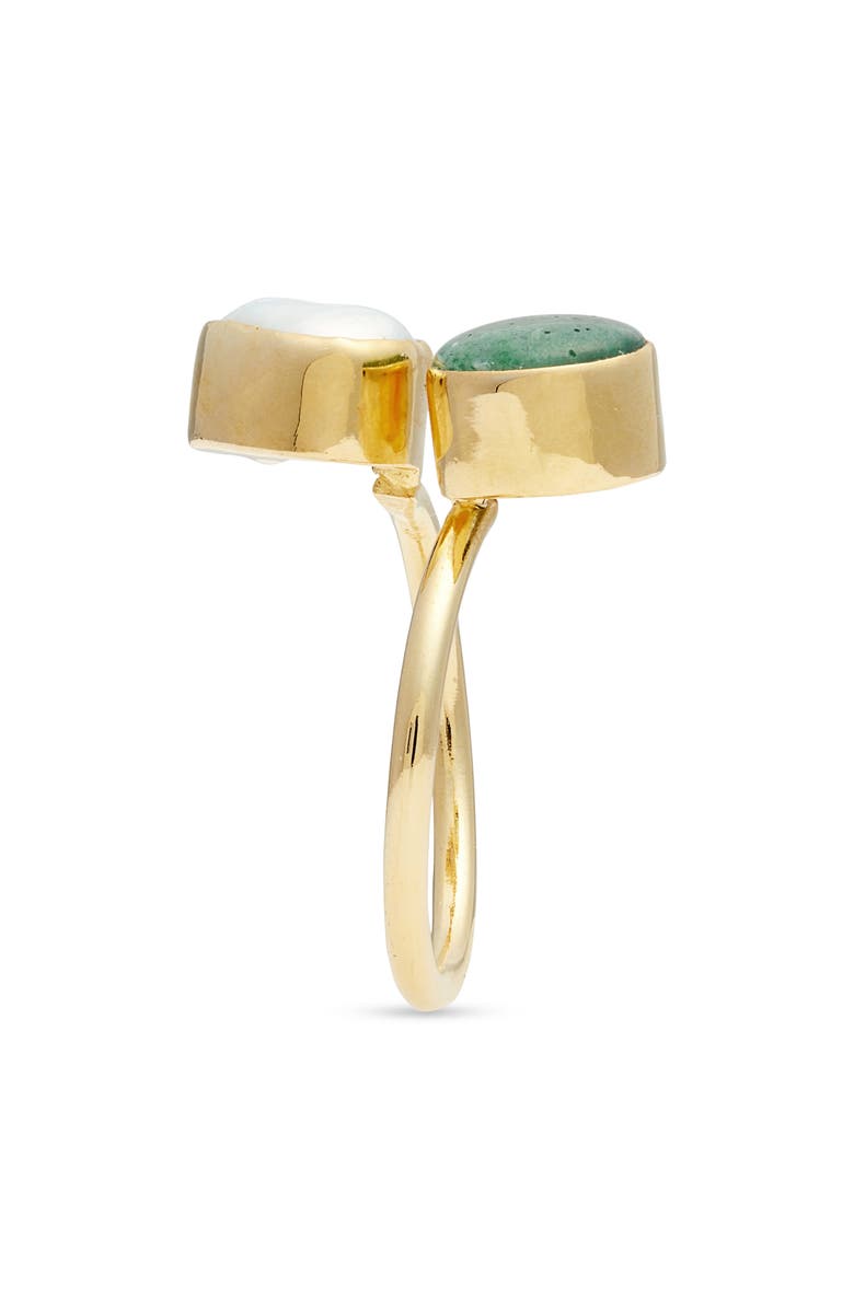 Kiara by Ki-Ele Pearl & Quartz Wrap Ring, Alternate, color, Gold