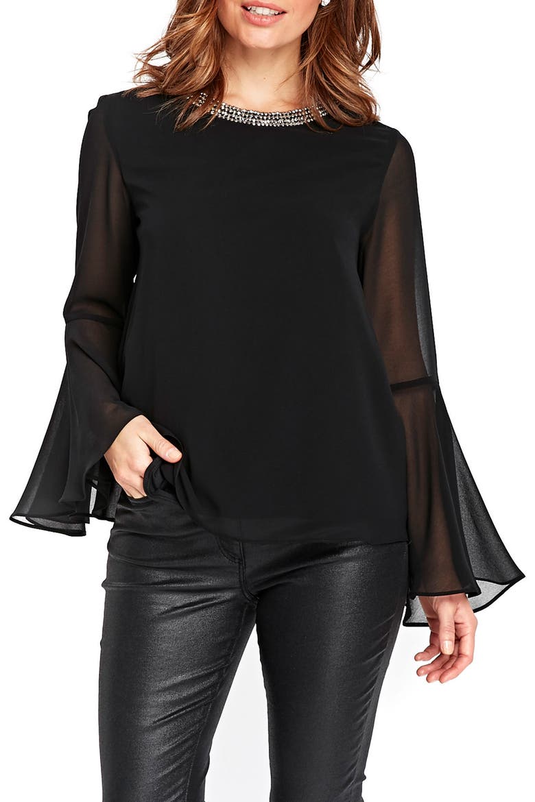 Embellished Neck Top, Main, color, BLACK