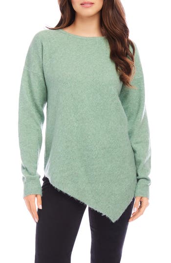 Karen Kane Asymmetric Hem Sweater In Green