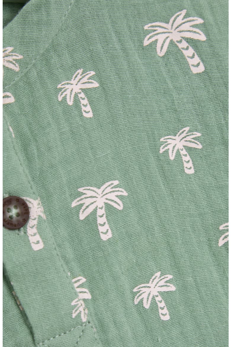 Palm Tree Cotton Gauze Henley & Shorts Set, Alternate, color, KHAKI
