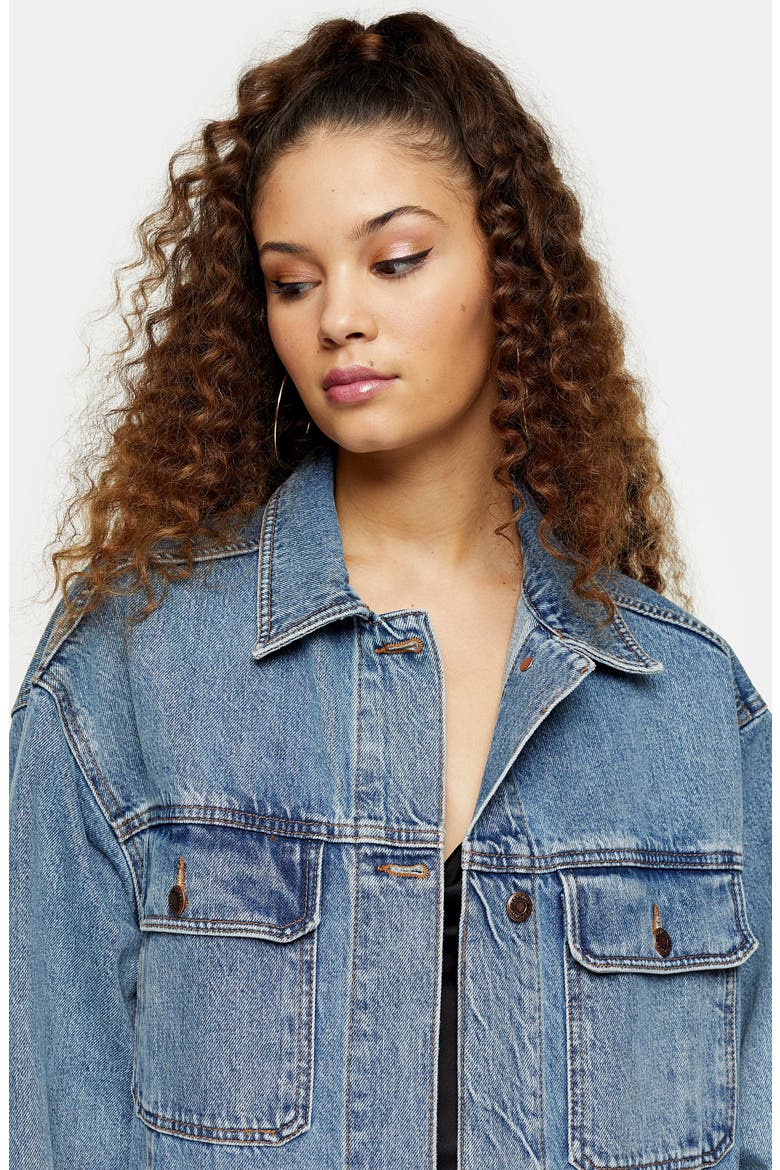 Oversize Long Denim Jacket, Alternate, color, MID DENIM