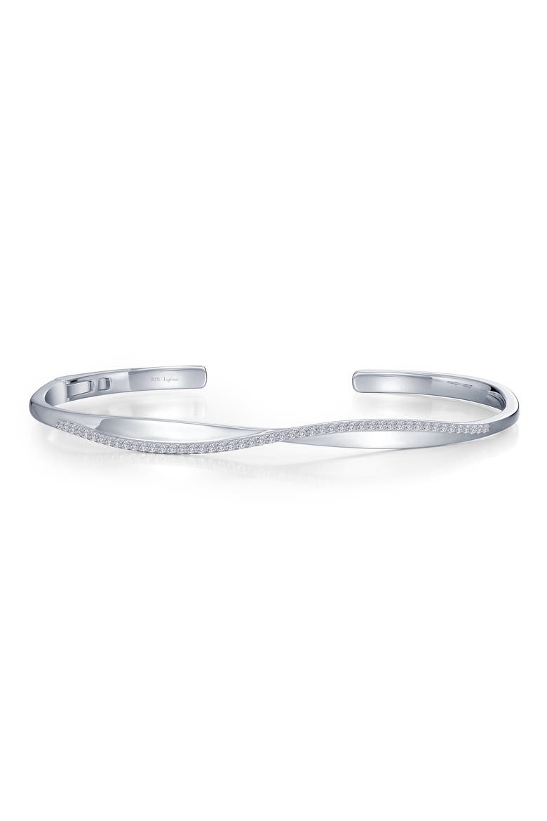 Pavé Simulated Diamond Twisted Bangle Bracelet, Main, color, WHITE/ SILVER