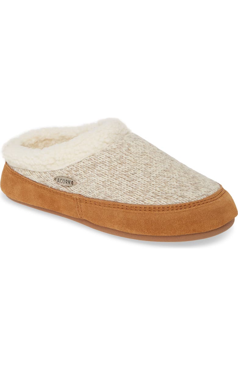 Acorn Faux Fur Mule Slipper, Main, color, Oatmeal Heathered Wool