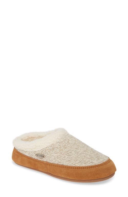 Acorn Faux Fur Mule Slipper in Oatmeal Heathered Wool 