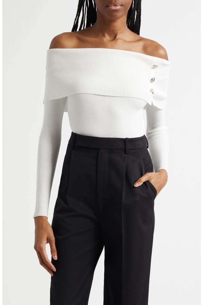 The Imani Off the Shoulder Rib Sweater, Main, color, SKY WHITE