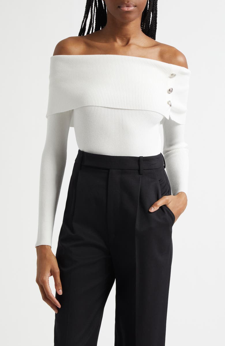 Elie Tahari The Imani Off the Shoulder Rib Sweater, Main, color, Sky White