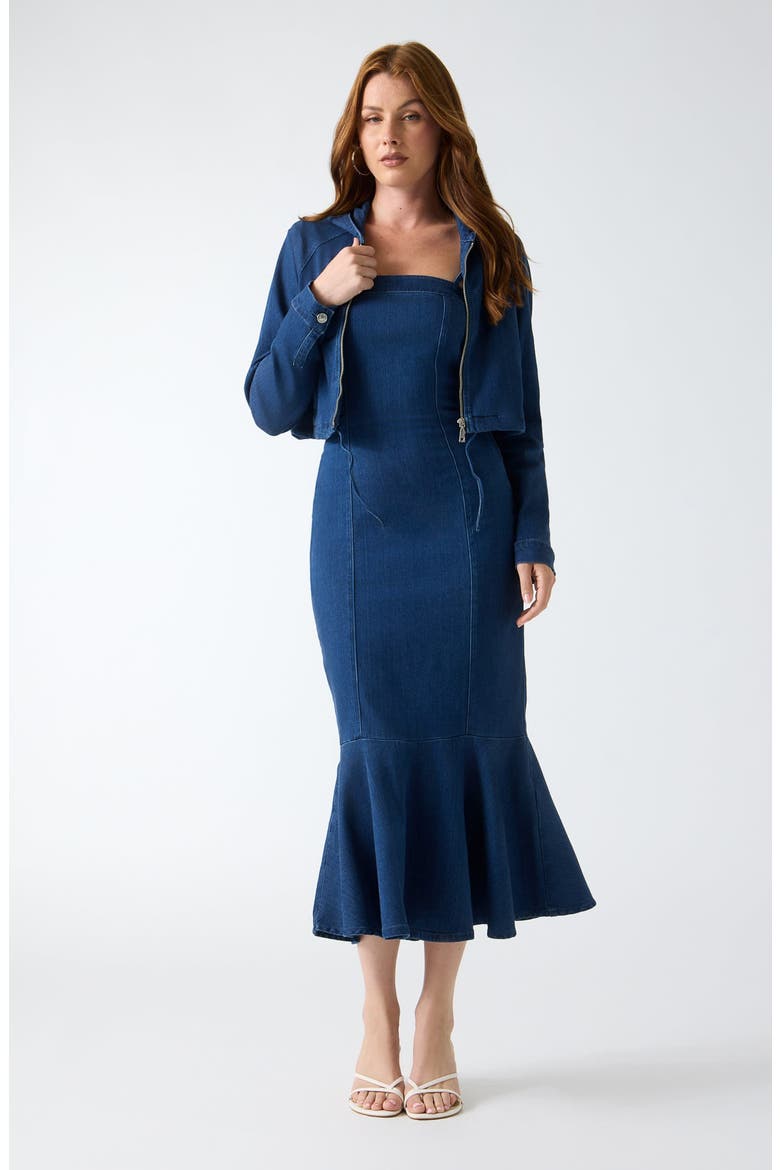 Natty Trumpet Hem Denim Dress, Alternate, color, SNK1-BRIGH