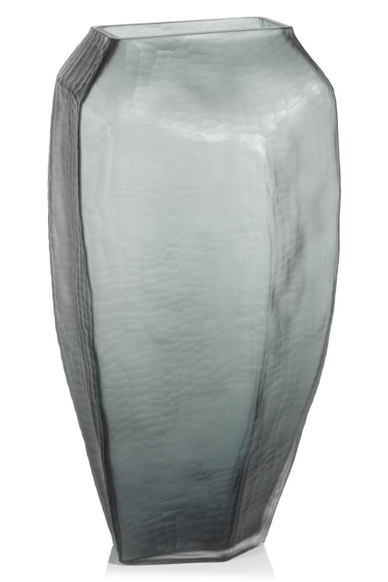 Banford Hand Cut Glass Vase, Main, color, GREY WITH CUTTING FINISH