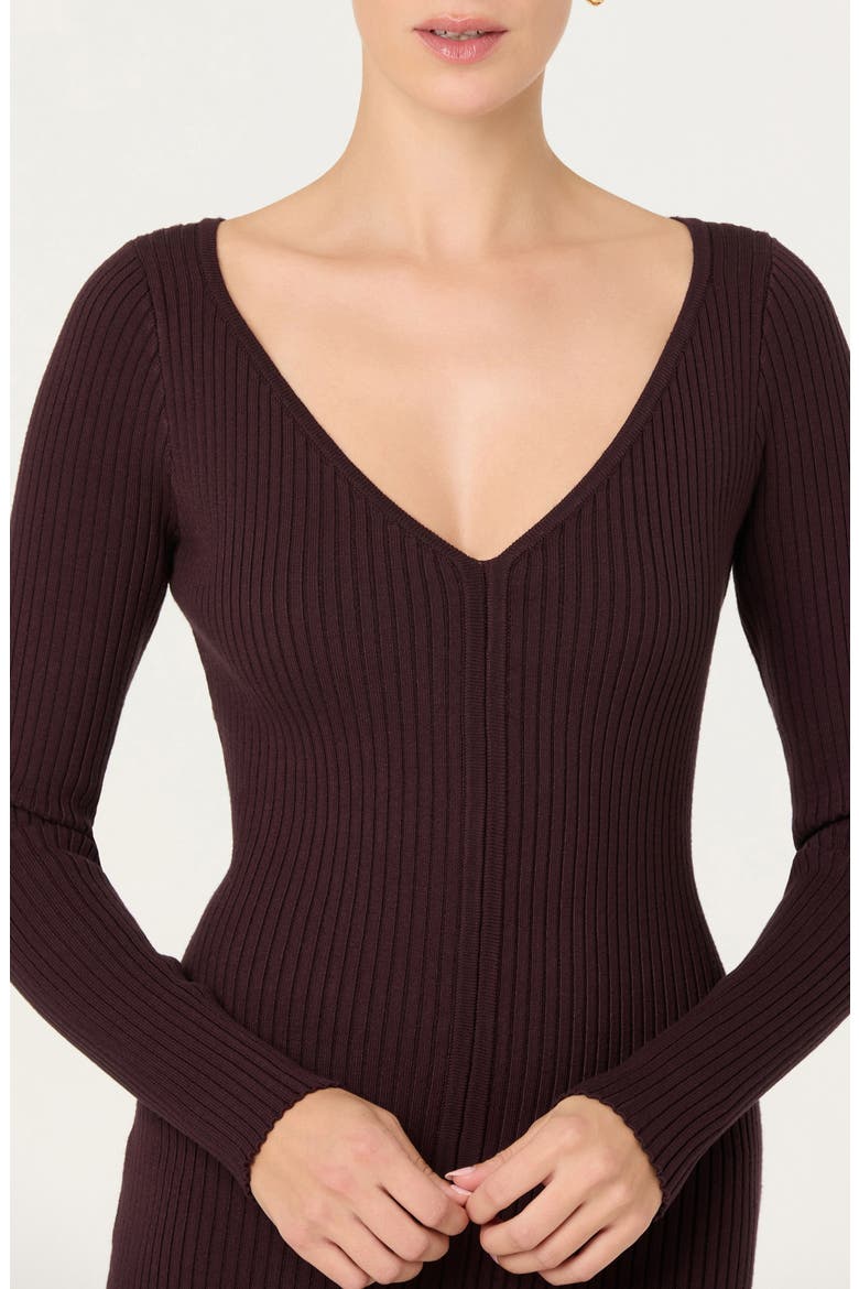 Glenda Long Sleeve Rib Sweater Dress, Alternate, color, DARK BROWN