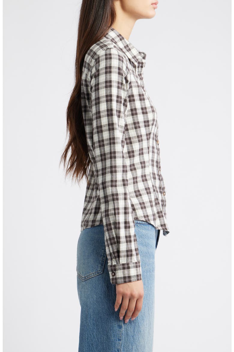 Gwen Plaid Cotton Blend Button-Up Shirt, Alternate, color, CREAM