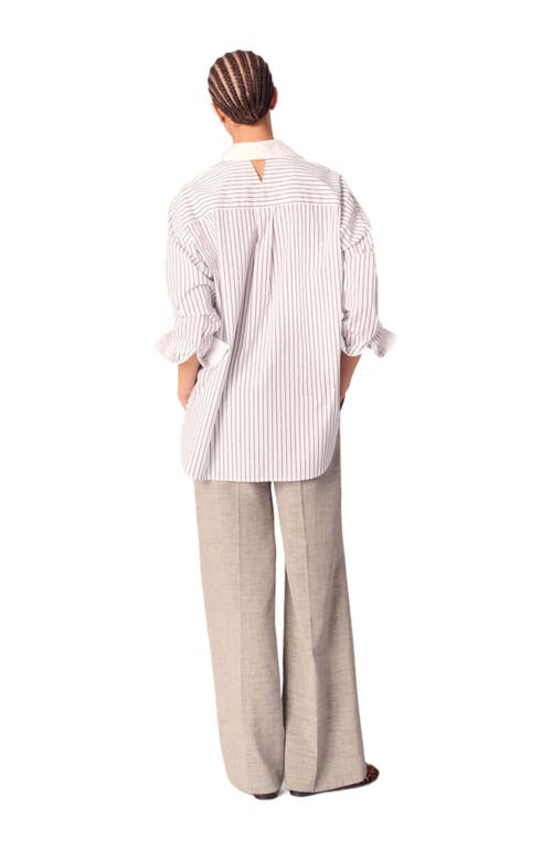 Maje Rhinestone Striped Shirt In Black/white Stripes