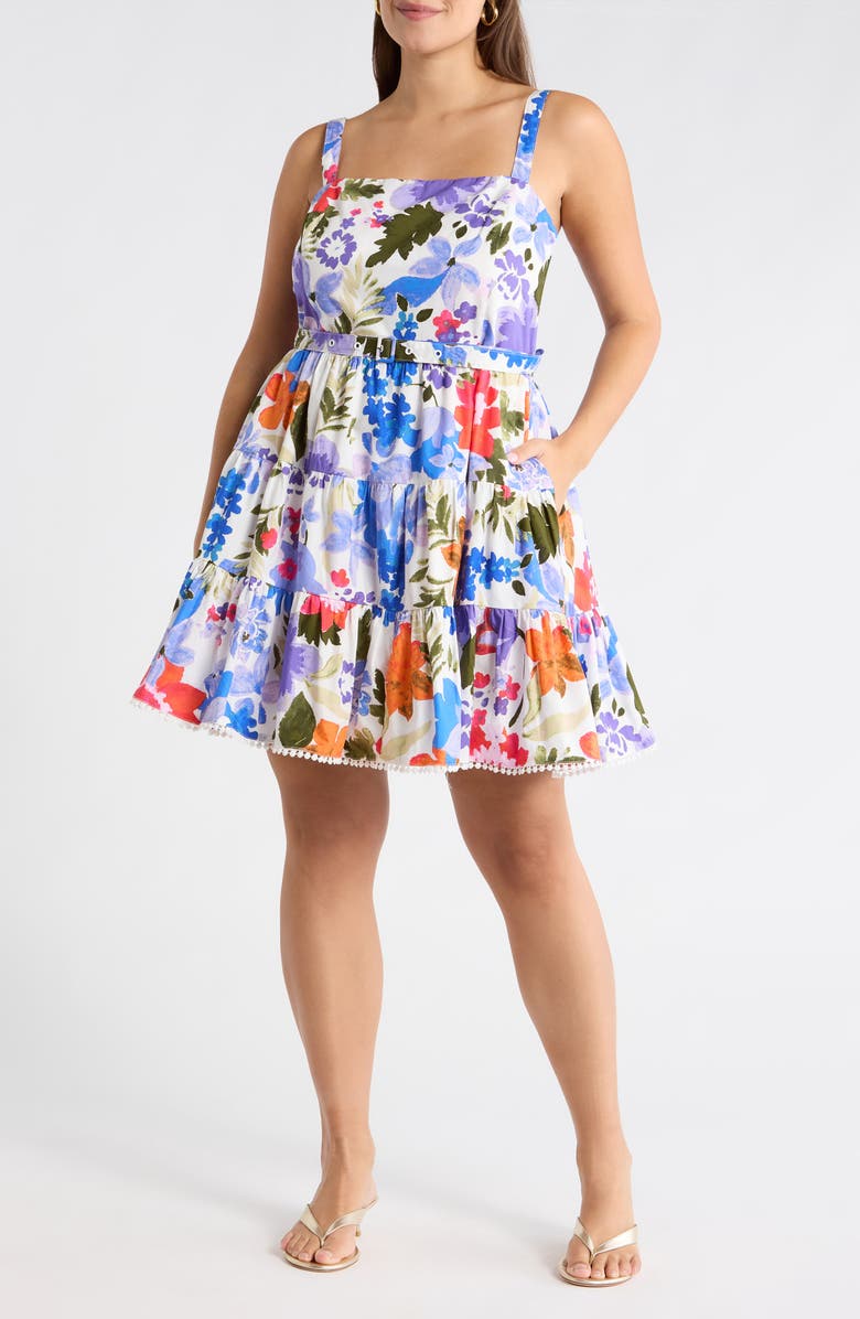 SUGARLIPS Amania Floral Nayra Tiered Poplin Minidress, Main, color, Blue-Purple