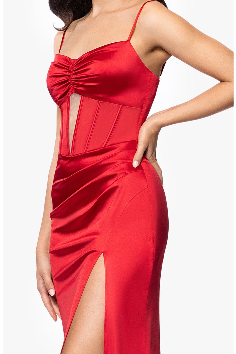 Corset Satin Column Gown, Alternate, color, RED