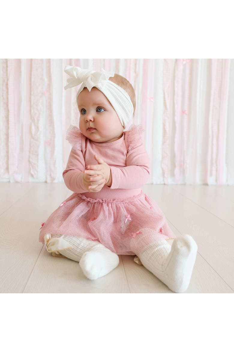 Satin Bow Long Sleeve Tutu Bodysuit (baby), Alternate, color, Pink