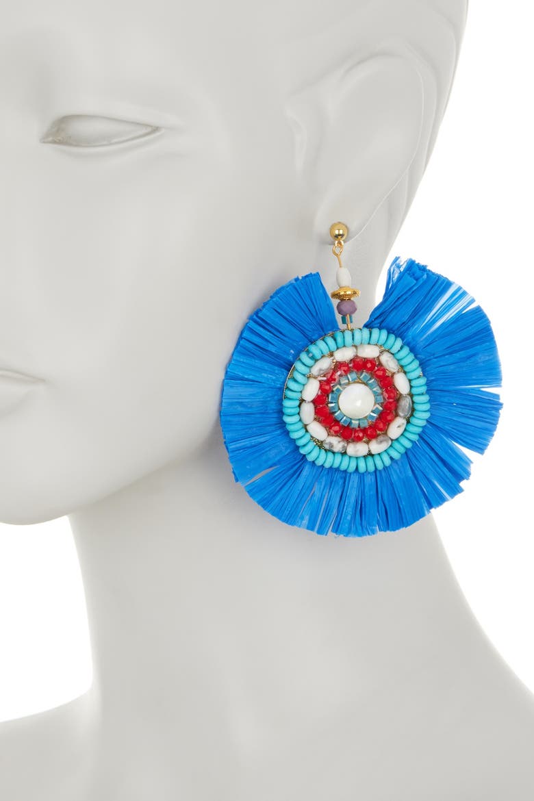 Fiesta Multi-Color Raffia Earrings, Alternate, color, GOLD-MULTI