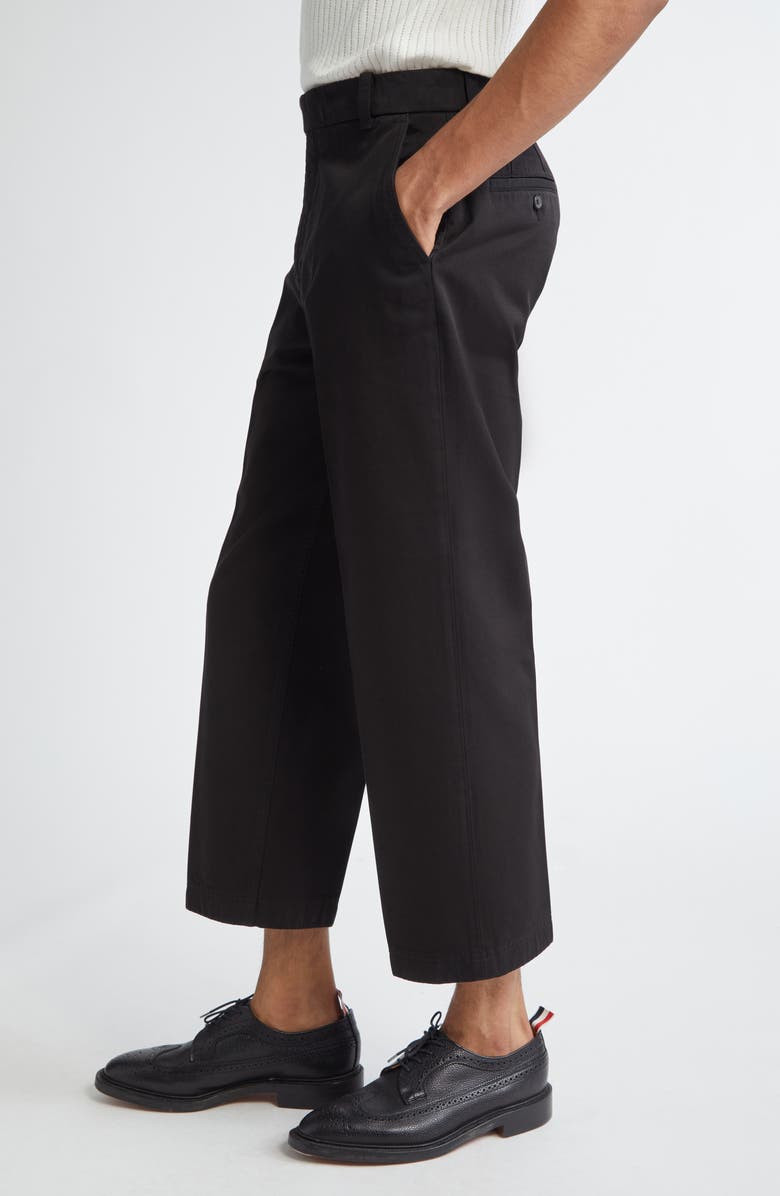 Thom Browne Cotton Twill Crop Chinos, Alternate, color, Black